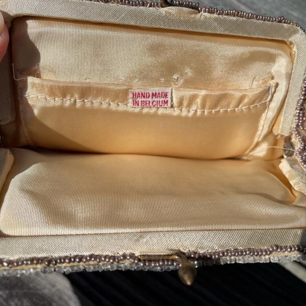 Antique Small Beaded Handbag Small & Mirror Belgi… - image 4